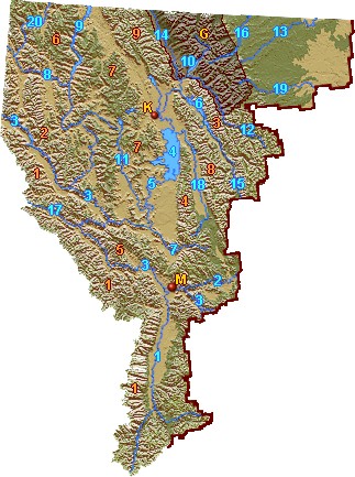 Topographic map of Northwest showing main rivers and mountain ranges: (61027 bytes)