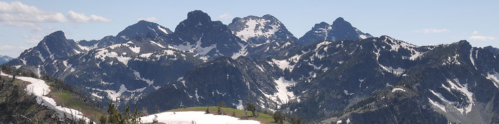 View of Seven Devils Mountains with snow