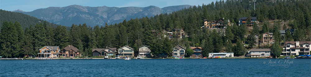 Homes on the shore Flathead Lake.