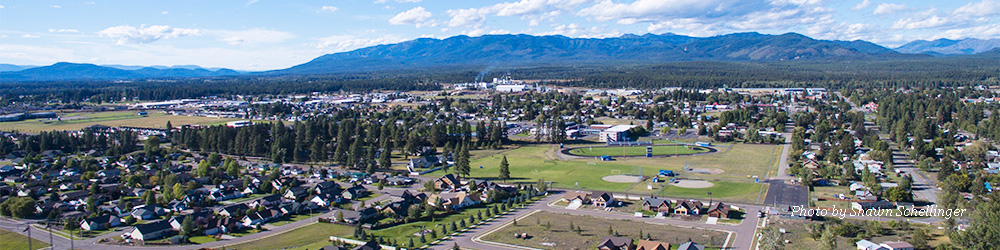 Aerial photo of the racetrack in Colmbia Falls, Montana.